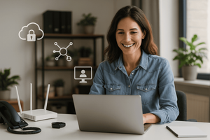Woman on computer using FortiSASE