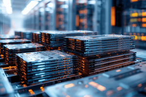 Stacks of memory/storage chips in a modern data center 