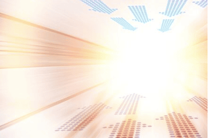 Colorful dotted arrows pointing toward circular bright light in middle of image