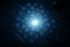 Glowing circular arrangement of developer tool icons radiating from a central light source, representing the convergence of AI coding platforms.